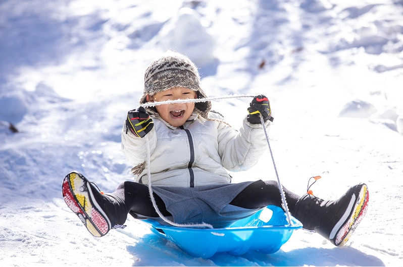 そりで遊ぶ子供の写真